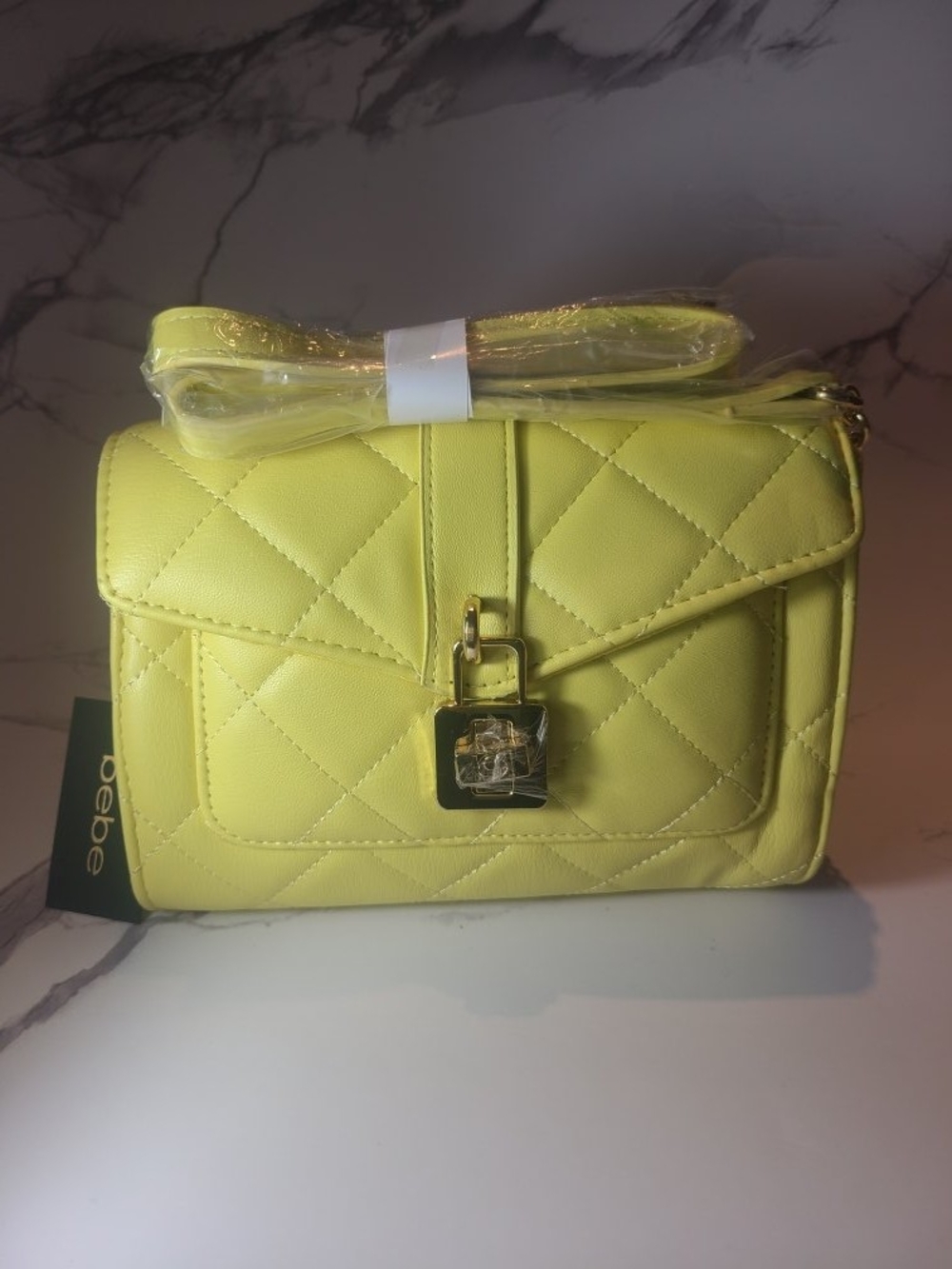 bebe Quilted Crossbody Bag in Lemon Yellow